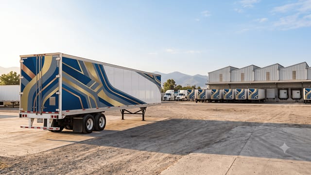 seguro para remolques: caja seca en patio de maniobras en México